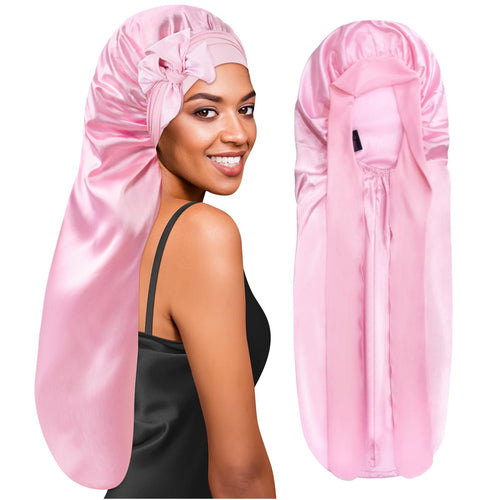BONNET QUEEN Braid Bonnet Silk Bonnet Foldable Extra Long Bonnet for Braids Satin Bonnet for Sleeping Hair Bonnet with Tie Band Long Sleep Cap Haircare Heatless beanie