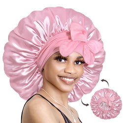 Double Layer Reversible Large Silky Satin Bonnet with Tie Band Pink - BONNET QUEEN