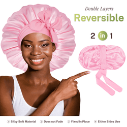 Double Layer Reversible Large Silky Satin Bonnet with Tie Band Pink - BONNET QUEEN