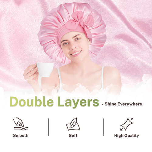 Double Layer Reversible Large Silky Satin Bonnet with Tie Band Pink - BONNET QUEEN