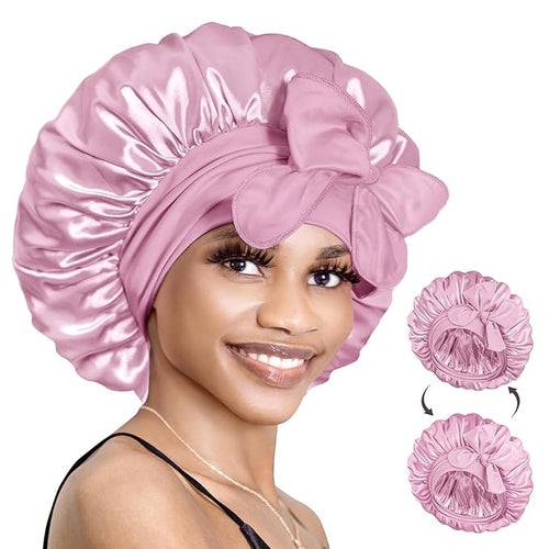 Double Layer Reversible Silky Satin Bonnet with Tie Band - BONNET QUEEN
