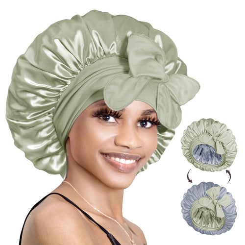 Double Layer Reversible Silky Satin Bonnet with Tie Band - BONNET QUEEN