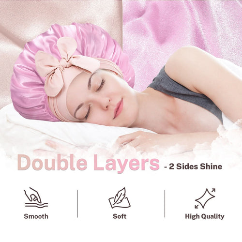 Double Layer Reversible Silky Satin Bonnet with Tie Band Jade Pink - BONNET QUEEN