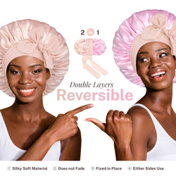 Double Layer Reversible Silky Satin Bonnet with Tie Band Jade Pink - BONNET QUEEN