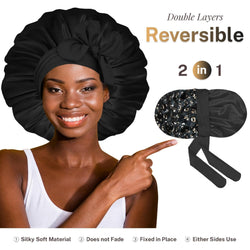 Double Layer Reversible Silky Satin Bonnet with Tie Band Large - BONNET QUEEN