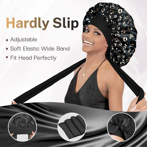 Double Layer Reversible Silky Satin Bonnet with Tie Band Large - BONNET QUEEN