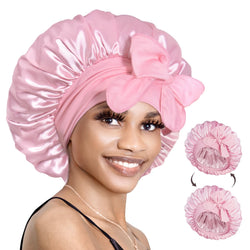 Double Layer Reversible Silky Satin Bonnet with Tie Band Pink - BONNET QUEEN