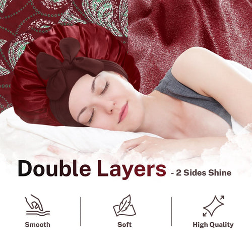 Double Layer Reversible Silky Satin Bonnet with Tie Band Printed Color - BONNET QUEEN