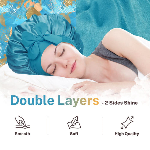 Double Layer Reversible Silky Satin Bonnet with Tie Band Printed Color - BONNET QUEEN