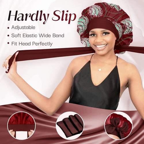 Double Layer Reversible Silky Satin Bonnet with Tie Band Printed Color - BONNET QUEEN