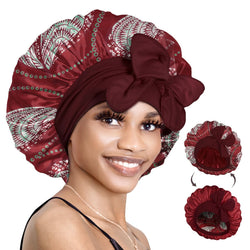 Double Layer Reversible Silky Satin Bonnet with Tie Band Printed Color - BONNET QUEEN