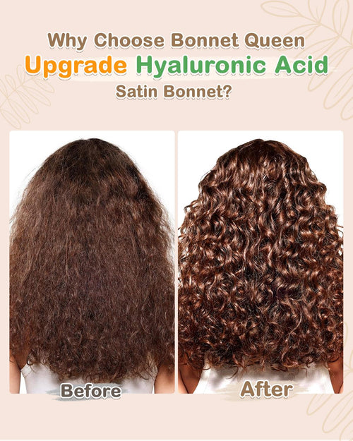 BONNET QUEEN Hyaluronic Acid Bonnet with Elastic Band & Scrunchie for Curly Hair Machine Washable Double Moisture Anti-Frizz Satin Nightcap Gift for Women Heatless Haircare Adjustable Reversible Design - Smooth curly hair gift ideas