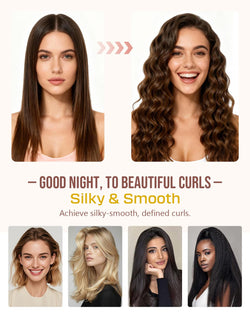 BONNET QUEEN Multi-function Satin Heatless Hair Curler & Hair Tie Non-Heating Hair Roller Curling Rod with Scrunchie, Large, champagne(For Big Curls)