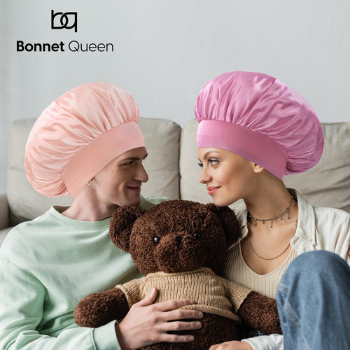BONNET QUEEN 4 Pc silky Bonnet for Sleeping Satin Bonnet Adjustable Hair Bonnet Elastic Wide Band Sleep Cap for Women Curly Hair Gift Home Goods Haircare Bn005-Jade&Pink-4Pcs