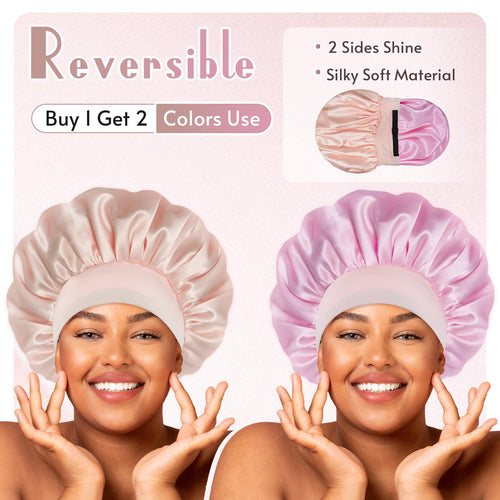 BONNET QUEEN Silky Bonnet for Sleeping Double Layer Satin Adjustable Straps lined Hair Bonnets for Sleeping , reversible hair sleeping bonnet for woman Natural curly Hair