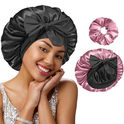 HYALURONIC ACID Silk Bonnet Double Layer Adjustable Tie Band - BONNET QUEEN
