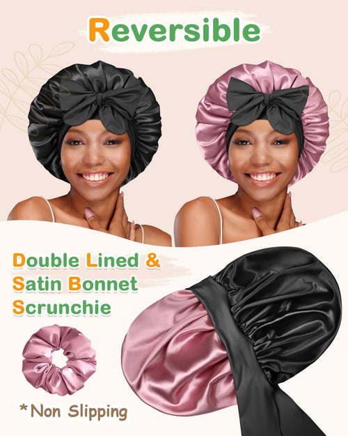 HYALURONIC ACID Silk Bonnet Double Layer Adjustable Tie Band - BONNET QUEEN