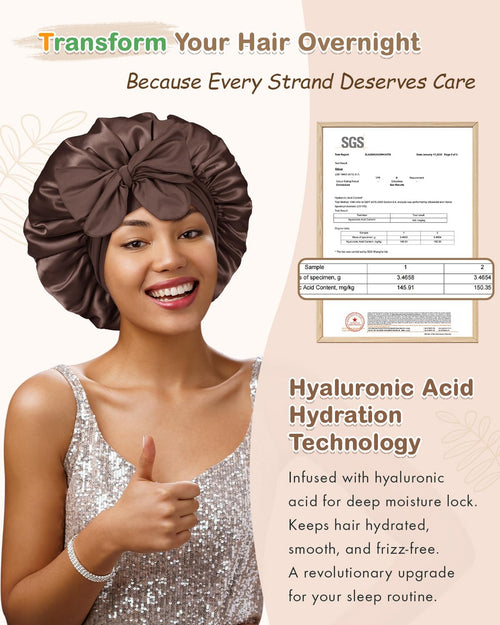 HYALURONIC ACID Silk Bonnet Double Layer Adjustable Tie Band - BONNET QUEEN