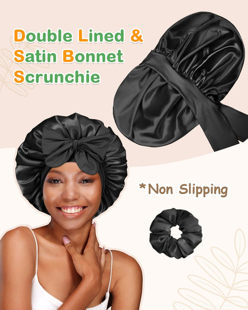 HYALURONIC ACID Silk Bonnet Double Layer Adjustable Tie Band - BONNET QUEEN