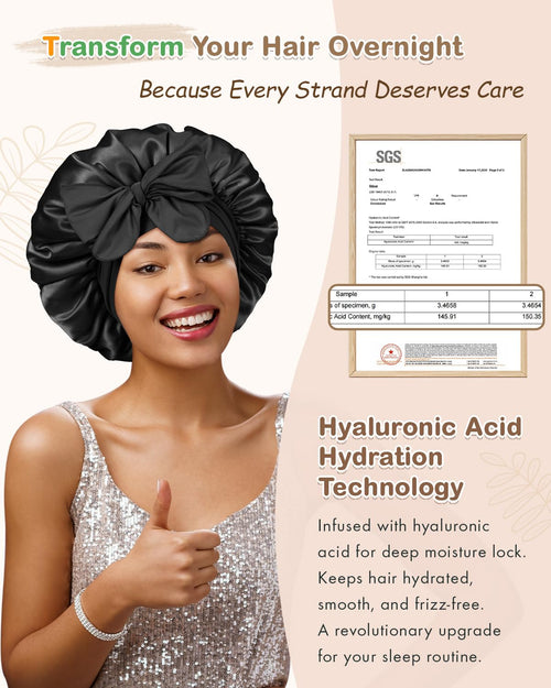 HYALURONIC ACID Silk Bonnet Double Layer Adjustable Tie Band - BONNET QUEEN