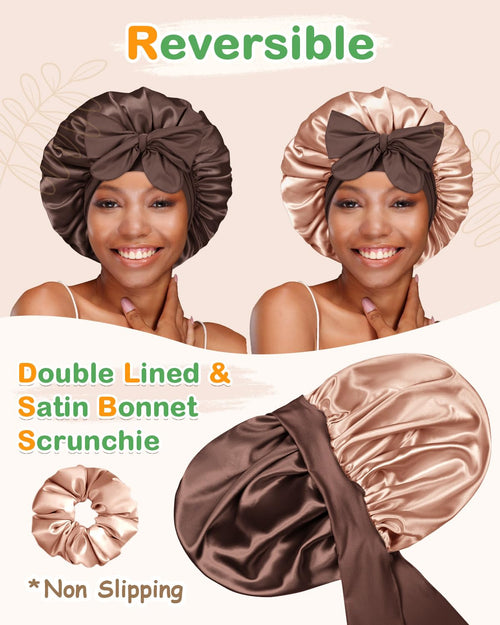 HYALURONIC ACID Silk Bonnet Double Layer Adjustable Tie Band - BONNET QUEEN
