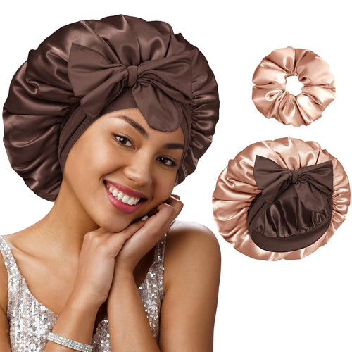 HYALURONIC ACID Silk Bonnet Double Layer Adjustable Tie Band - BONNET QUEEN
