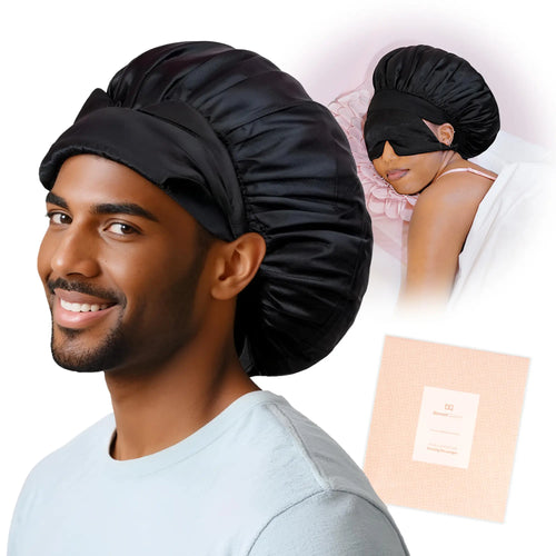 Single Layer Silk Satin Bonnet with Eye Mask - Men