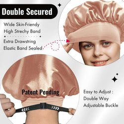 Satin Bonnet Adjustable Hair Bonnet Soft Elastic Wide Band (Grey Rose Gold+Champagne, 4pcs Item Gift Pack) - BONNET QUEEN