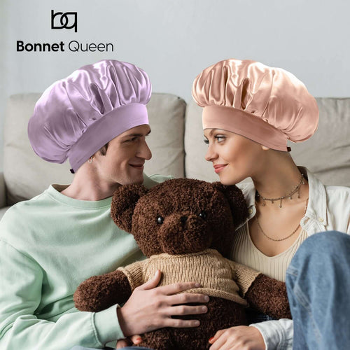 Satin Bonnet Adjustable Hair Bonnet Soft Elastic Wide Band (Grey Rose Gold+Champagne, 4pcs Item Gift Pack) - BONNET QUEEN