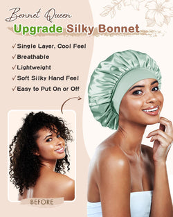 Satin Bonnet Hair Wrap with Elastic Wide Band Sleep Cap for Curly Hair - BONNET QUEEN