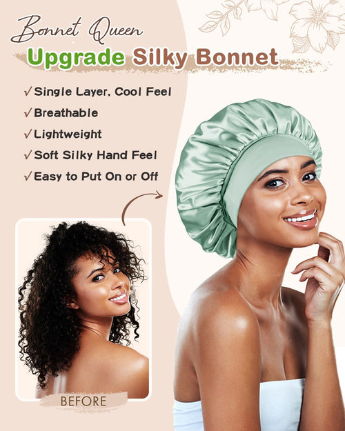 Satin Bonnet Hair Wrap with Elastic Wide Band Sleep Cap for Curly Hair - BONNET QUEEN