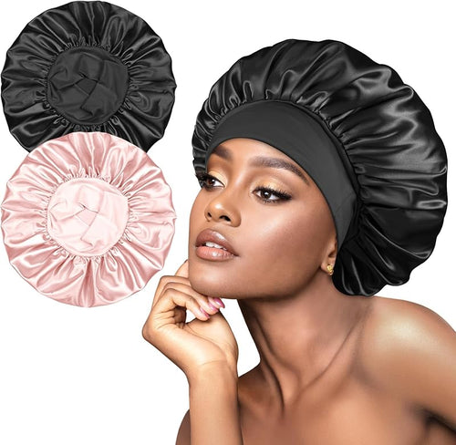 Satin Bonnet Hair Wrap with Elastic Wide Band Sleep Cap for Curly Hair - BONNET QUEEN