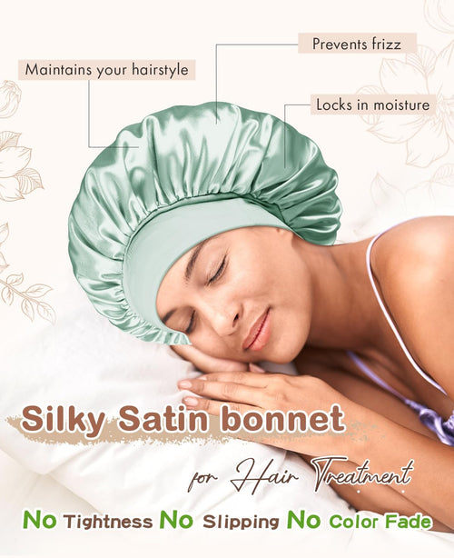 Satin Bonnet Hair Wrap with Elastic Wide Band Sleep Cap for Curly Hair - BONNET QUEEN
