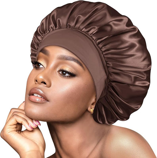 Satin Bonnet Hair Wrap with Elastic Wide Band Sleep Cap for Curly Hair - BONNET QUEEN