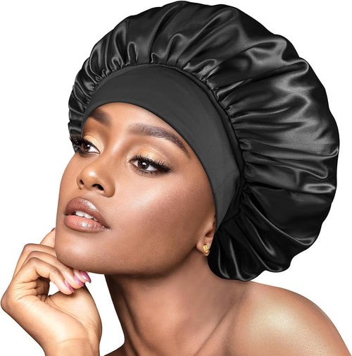Satin Bonnet Hair Wrap with Elastic Wide Band Sleep Cap for Curly Hair - BONNET QUEEN