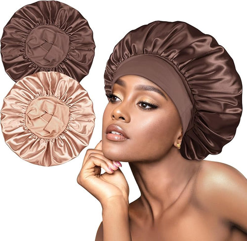 Satin Bonnet Hair Wrap with Elastic Wide Band Sleep Cap for Curly Hair - BONNET QUEEN