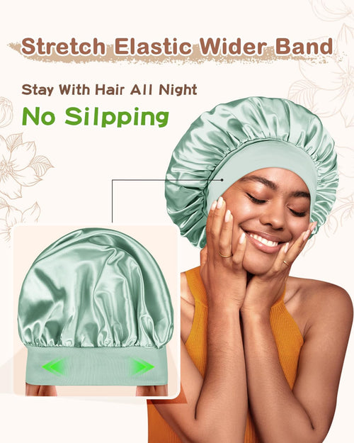 Satin Bonnet Hair Wrap with Elastic Wide Band Sleep Cap for Curly Hair - BONNET QUEEN