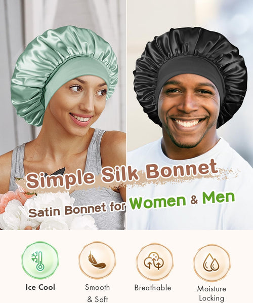 Satin Bonnet Hair Wrap with Elastic Wide Band Sleep Cap for Curly Hair - BONNET QUEEN