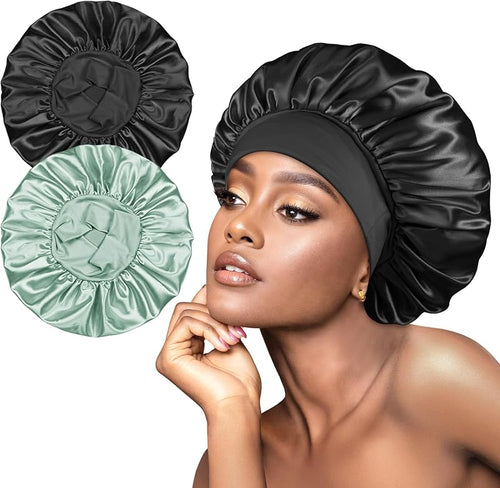 Satin Bonnet Hair Wrap with Elastic Wide Band Sleep Cap for Curly Hair - BONNET QUEEN