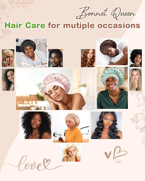 Satin Bonnet Hair Wrap with Elastic Wide Band Sleep Cap for Curly Hair - BONNET QUEEN