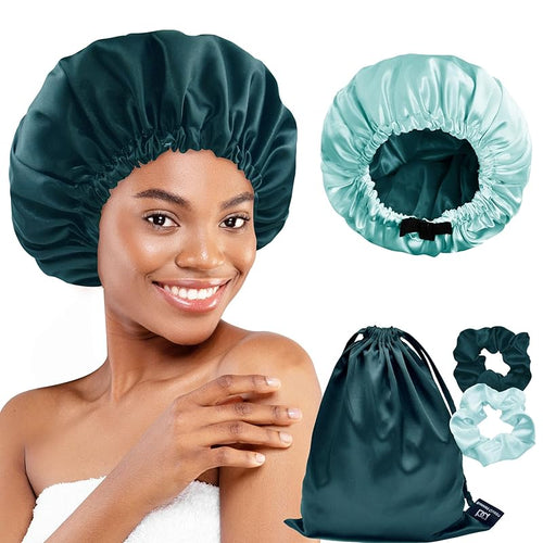 Satin Double Layer Reversible Hair Bonnet (With 2 Scrunchies & 1 Satin Bag) - BONNET QUEEN