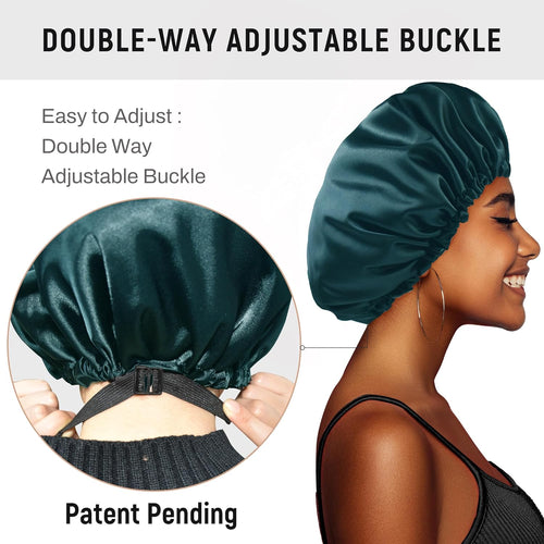 Satin Double Layer Reversible Hair Bonnet (With 2 Scrunchies & 1 Satin Bag) - BONNET QUEEN