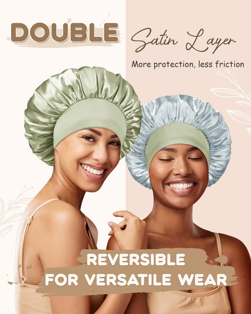 Silk Bonnet Double Layer Reversible Satin Bonnet Sleep Cap for Curly Hair - BONNET QUEEN