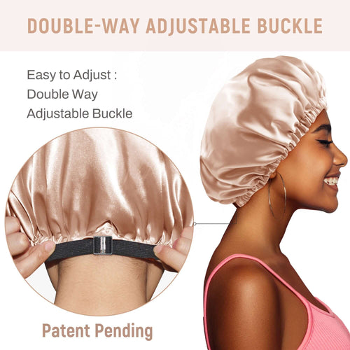 Silk Satin Bonnet Double Layer Reversible Elastic with 2 Scrunchies & 1 Satin Bag Champagne Jade - BONNET QUEEN