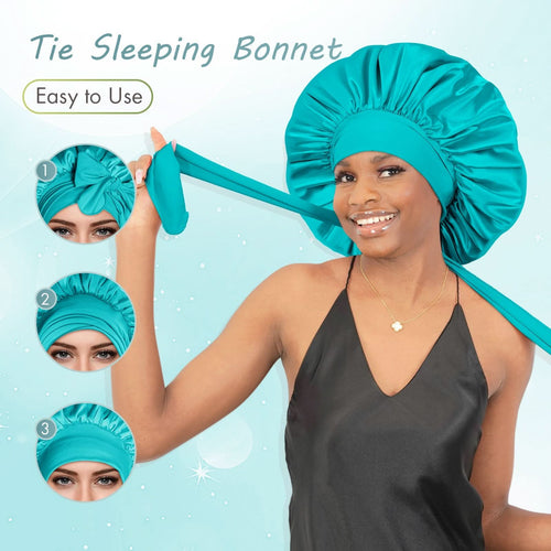 Silk Satin Tie Bonnet Large Aqua Blue - BONNET QUEEN