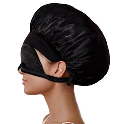 Silky Satin Bonnet for Sleeping with Eye Mask Black - BONNET QUEEN