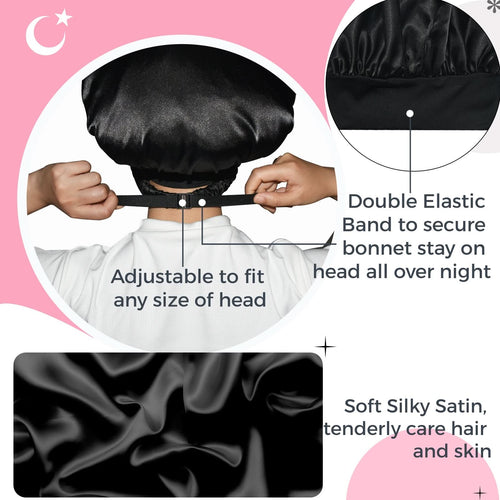 Silky Satin Bonnet for Sleeping with Eye Mask Black - BONNET QUEEN