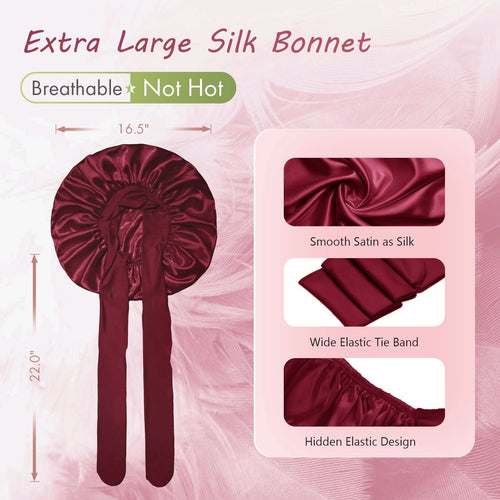 Silky Satin Tie Bonnet Large Burgundy - BONNET QUEEN