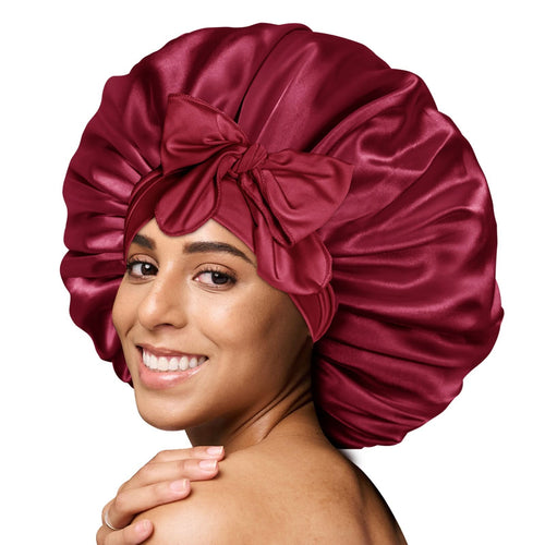 Silky Satin Tie Bonnet Large Burgundy - BONNET QUEEN