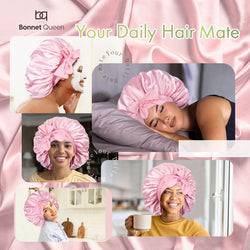 Silky Satin Tie Bonnet Large Pink - BONNET QUEEN